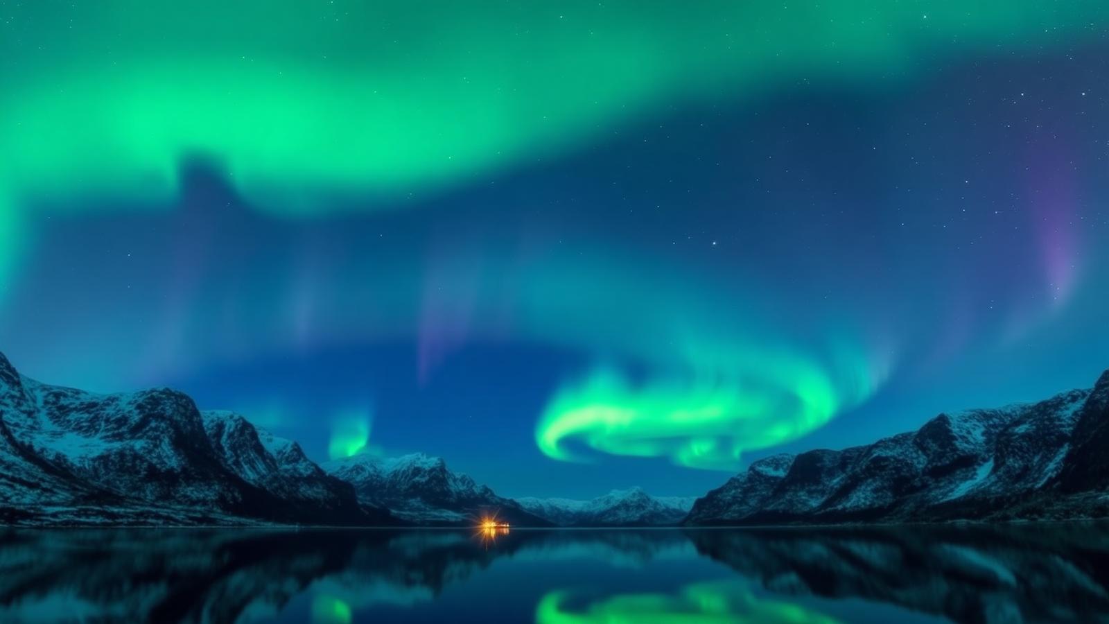 Northern lights over a Norwegian fjord